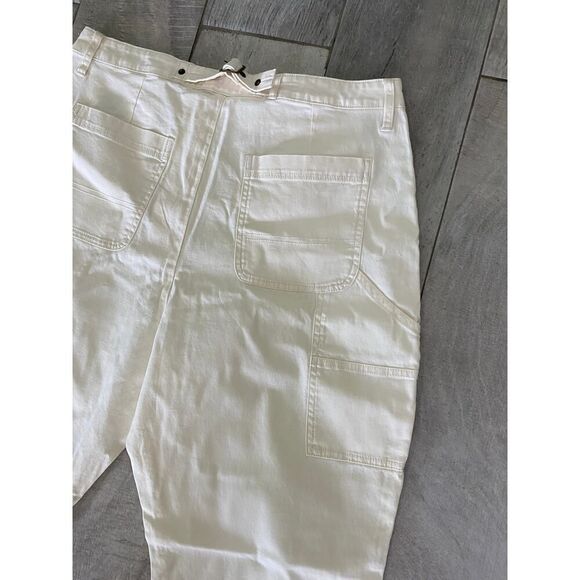 Old Navy NWT White Utility Pants Size 14 Tall Straight Leg Stretch Cotton Casual - Picture 4 of 9